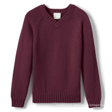 OEM Manufacturer Custom100% Cotton Raglan Sleeves Rib School Uniform Drifter V-neck Pullover Sweater for boys girls